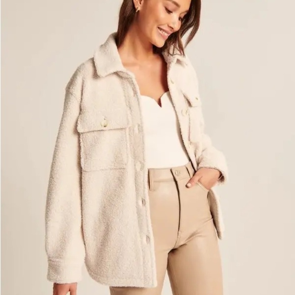 Abercrombie & Fitch Cream Teddy Jacket Oversized Fit